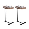 2-pieces Brown C-shaped Side Table, Small Sofa Table for Small Spaces, Living Room, Bedroom