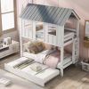 House Bunk Bed with Trundle,Roof and Windows