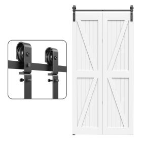 3FT Bi-Folding Sliding Barn Door Hardware Track Kit, Black Roller Kit for 2 Doors, J Shape(No Door)