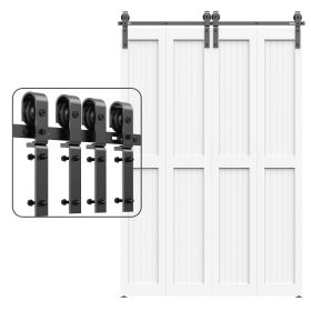 Bi-Folding Sliding Barn Door Hardware Track Kit, Black Roller Kit for Doors, J Shape(No Door) (4 Doors-6 FT-J Shape)