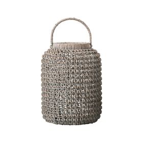 Creative Co-Op Medium Whitewashed Woven Water Hyacinth Lantern with Glass Insert & Handle