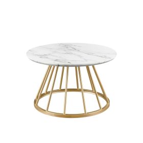 Modern Round Coffee Table with Metal Base ‚Äì White Marble / Gold