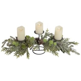 Northlight 26" Triple Candle Holder with Frosted Foliage and Pine Cones Christmas Decor