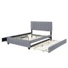 Queen Size Velvet Upholstered Platform Bed with 2 Drawers and 1 Twin XL Trundle