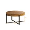 33.86"Modern Retro Splicing Round Coffee Table, Fir Wood Table Top with Black Cross Legs Base(Same SKU:W757127347)