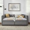 Upholstered Full Size Daybed with Two Drawers, with Button and Copper Nail on Square Arms, Grey (82.75''x58''x30.75'')