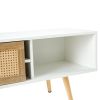 55.12" Rattan TV cabinet, double sliding doors for storage, adjustable shelf, solid wood legs, TV console for living room , White