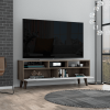 DEPOT E-SHOP Kobe Tv Stand for TV¬¥s up 52", Three Open Shelves, Two Flexible Drawers, Dark Walnut / White