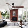 52 in. Outdoor&Indoor 3 Blades Walnut Wood Ceiling Fan with Light and DC Reversible Motor, Remote Control included