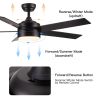 52 in.Outdoor Integrated Light Kit Glam Matte Black Ceiling Fan with 5 Plywood Blades, Remote Control