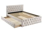 Contemporary Twin Size Bed w/ Trundle Slats Light Brown Burlap Upholstered Tufted Headboard Footboard Youth Bedroom Furniture wooden Slats 1pc Bed