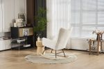 Rocking Chair Nursery, Solid Wood Legs Reading Chair with Teddy Fabric Upholstered , Nap Armchair for Living Rooms, Bedrooms, Offices, Best Gift,White