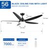 56 in. Outdoor/Indoor Matte Black integrated LED Ceiling Fan with Remote Control, DC Motor