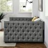 Upholstered Full Size Daybed with Two Drawers, with Button and Copper Nail on Square Arms, Grey (82.75''x58''x30.75'')