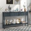 TREXM Rustic Entryway Console Table, 60" Long Sofa Table with two Different Size Drawers and Bottom Shelf for Storage (Navy)