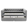 Upholstered Full Size Daybed with Two Drawers, with Button and Copper Nail on Square Arms, Grey (82.75''x58''x30.75'')