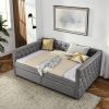 Upholstered Full Size Daybed with Two Drawers, with Button and Copper Nail on Square Arms, Grey (82.75''x58''x30.75'')