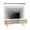 55.12" Rattan TV cabinet, double sliding doors for storage, adjustable shelf, solid wood legs, TV console for living room , White