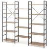 Large Triple Wide Floor Standing Bookcase Display Shelf with Metal Frame