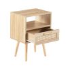 15.75" Rattan End table with drawer and solid wood legs, Modern nightstand, side table for living room, bedroom,natural