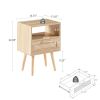 15.75" Rattan End table with drawer and solid wood legs, Modern nightstand, side table for living room, bedroom,natural