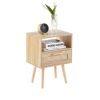 15.75" Rattan End table with drawer and solid wood legs, Modern nightstand, side table for living room, bedroom,natural