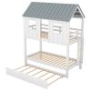 House Bunk Bed with Trundle,Roof and Windows