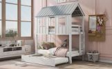 House Bunk Bed with Trundle,Roof and Windows