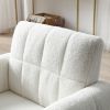 Modern Comfy Blind Tufted White Teddy Fabric Accent Chair Leisure Chair Armchair Living Room Chairs With Metal Trim and Gold Legs, with 1 Waist Pillow