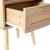 15.75" Rattan End table with drawer and solid wood legs, Modern nightstand, side table for living room, bedroom,natural