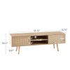 55.12" Rattan TV cabinet, double sliding doors for storage, adjustable shelf, solid wood legs, TV console for living room ,natural