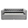 Upholstered Full Size Daybed with Two Drawers, with Button and Copper Nail on Square Arms, Grey (82.75''x58''x30.75'')