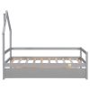 Twin House Wooden Daybed with trundle, Twin House-Shaped Headboard bed with Guardrails,Grey