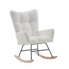 Rocking Chair Nursery, Solid Wood Legs Reading Chair with Teddy Fabric Upholstered , Nap Armchair for Living Rooms, Bedrooms, Offices, Best Gift,White