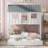 House Bunk Bed with Trundle,Roof and Windows