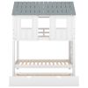 House Bunk Bed with Trundle,Roof and Windows