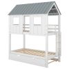 House Bunk Bed with Trundle,Roof and Windows