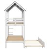 House Bunk Bed with Trundle,Roof and Windows