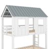 House Bunk Bed with Trundle,Roof and Windows