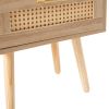 15.75" Rattan End table with drawer and solid wood legs, Modern nightstand, side table for living room, bedroom,natural