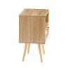 15.75" Rattan End table with drawer and solid wood legs, Modern nightstand, side table for living room, bedroom,natural