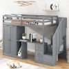 Twin Size Loft Bed with Wardrobe and Staircase;  Desk and Storage Drawers and Cabinet in 1