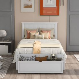 Twin Size Platform Bed with Under-bed Drawer (Color: White)