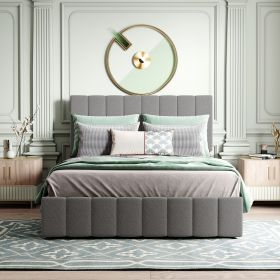 Full size Upholstered Platform bed with a Hydraulic Storage System (Color: Gray)