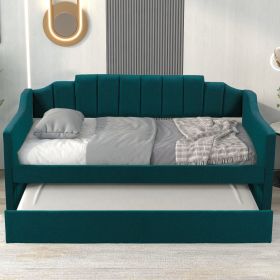 Upholstered Twin Daybed with Trundle (Color: Green)