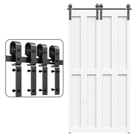 J-Shaped Bi-Fold Sliding Barn Door Kit for 4 Doors,Black Steel (size: 4FT)