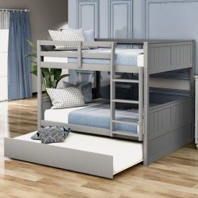 Full Over Full Bunk Bed with Twin Size Trundle (Color: Gray)