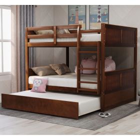 Full Over Full Bunk Bed with Twin Size Trundle (Color: Walnut)