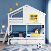 Twin over Twin Bunk Bed with 2 Drawers;  1 Storage Box;  1 Shelf;  Window and Roof