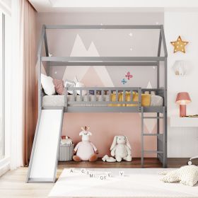 Twin Loft Bed with Slide;  House Bed with Slide (Color: Gray)